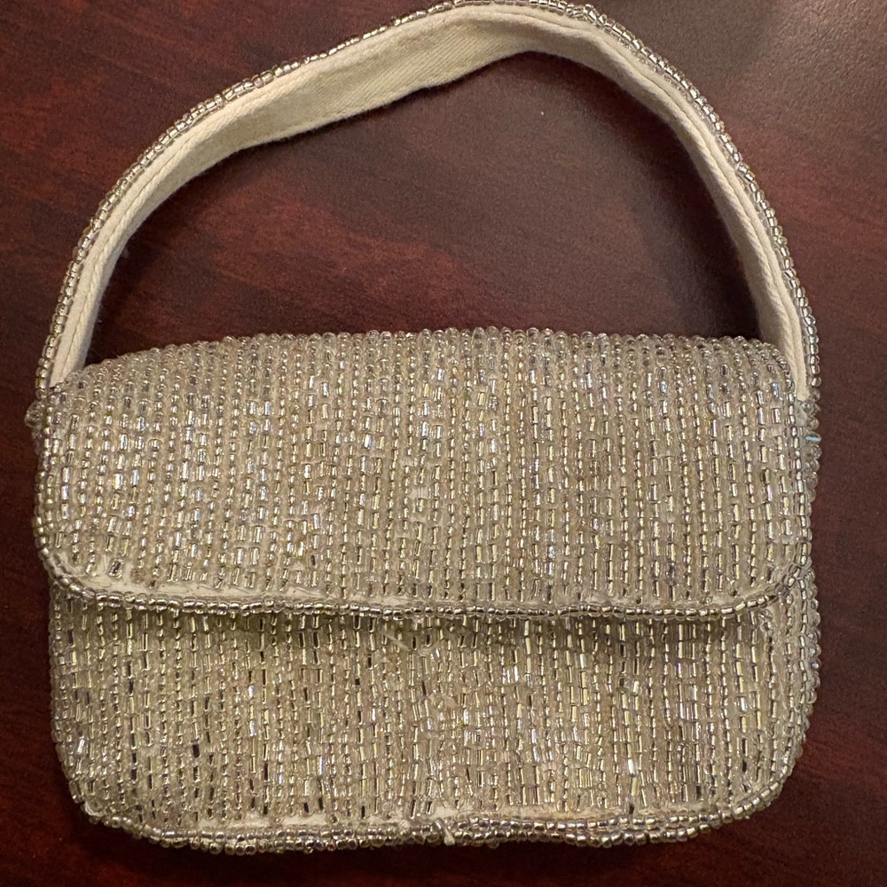 Anthropologie Beaded Ivory/Gold Evening Clutch